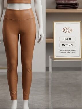 High-Rise Faux Leather Leggings — Tan